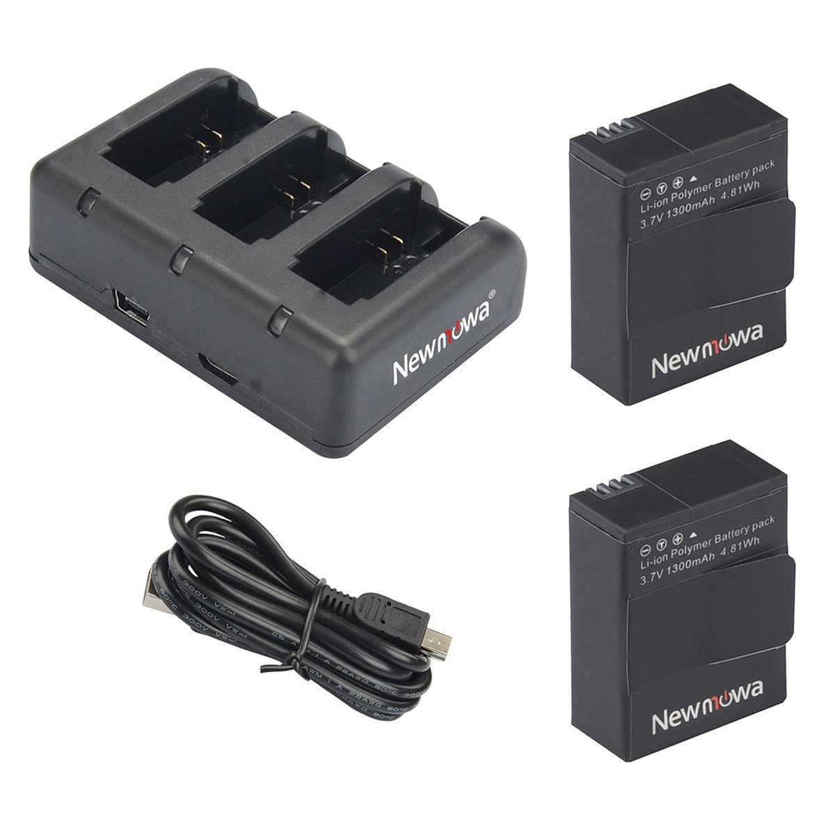Lot de 2 batteries 3,7 V chargeur USB double pour caméra GoPro AHDBT-201 AHDBT-301 