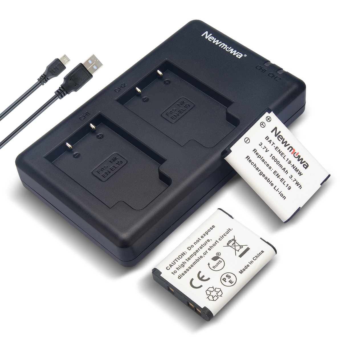 Newmowa EN-EL19 Battery(2-Pack) and Dual USB Charger kit for Nikon Coolpix  S32, S33,S100, S2800, S3100, S3200, S3300, S3500, S3600, S3700, S4100, S4200,  S4300, S5200, S5300 | Newmowa