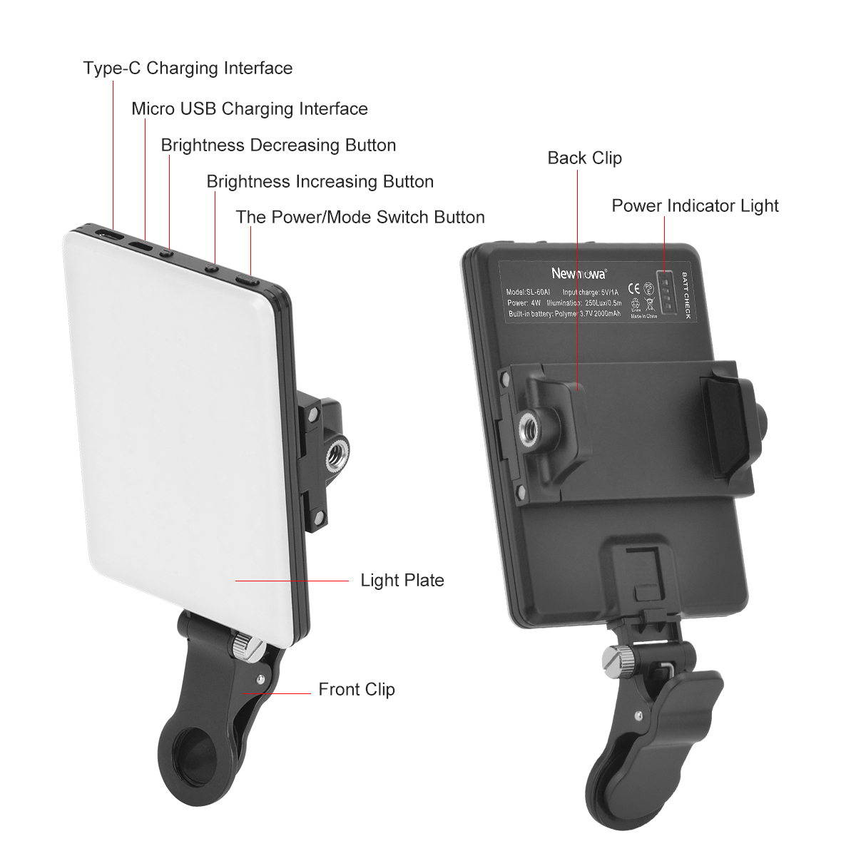  Newmowa Kit de trípode de extensión de 60 luces LED recargables  con soporte para teléfono, tablero de luz suave, 3200-5600K, 3 modos de luz,  para Vlog, maquillaje, videoconferencia, compatible con teléfonos